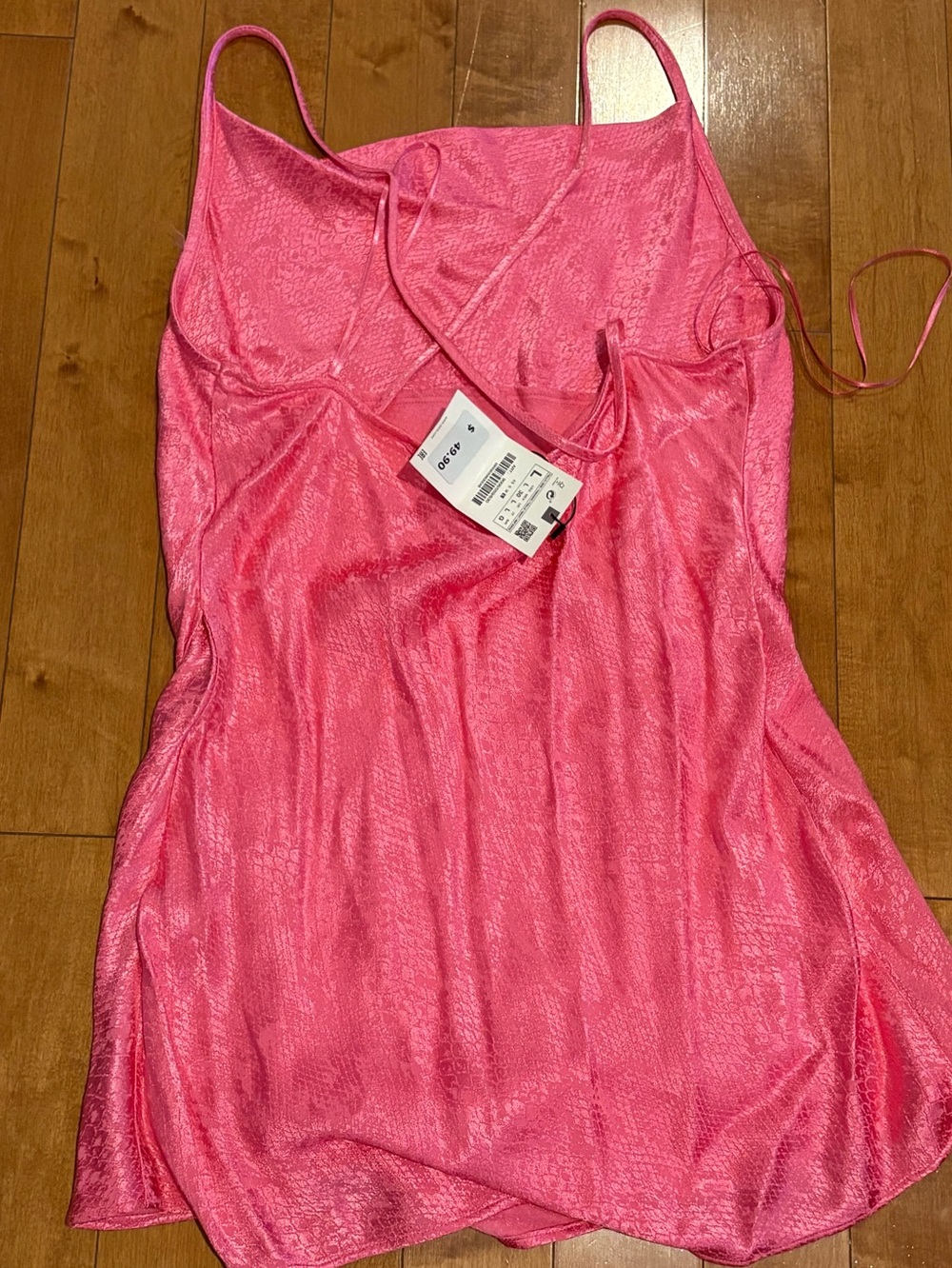 NWT- Zara Hot Pink Satin Camisole Dress- Large - Picture 2 of 5